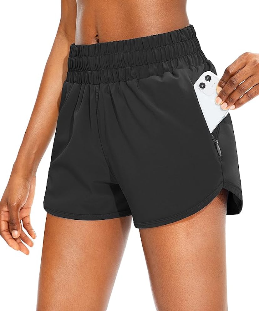 SANTINY Running Shorts with Zip Pockets