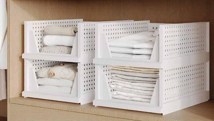 Pinkpum Stackable Plastic Storage Baskets (4-Pack)