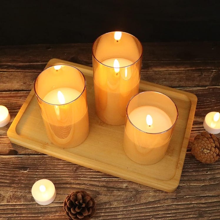 GenSwin Flameless Flickering Glass Candles (Set of 3) 