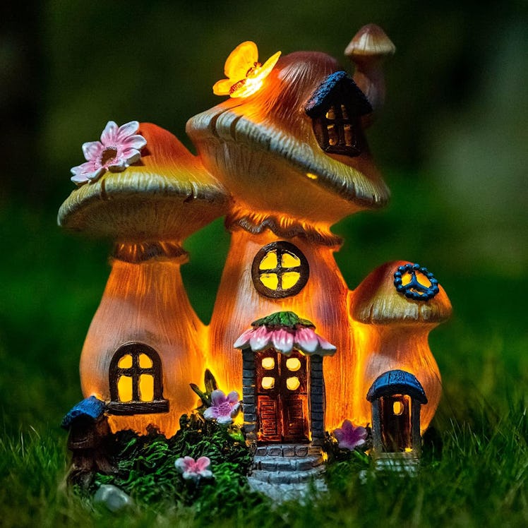 Candieslife Mushroom Fairy House Solar Garden Light