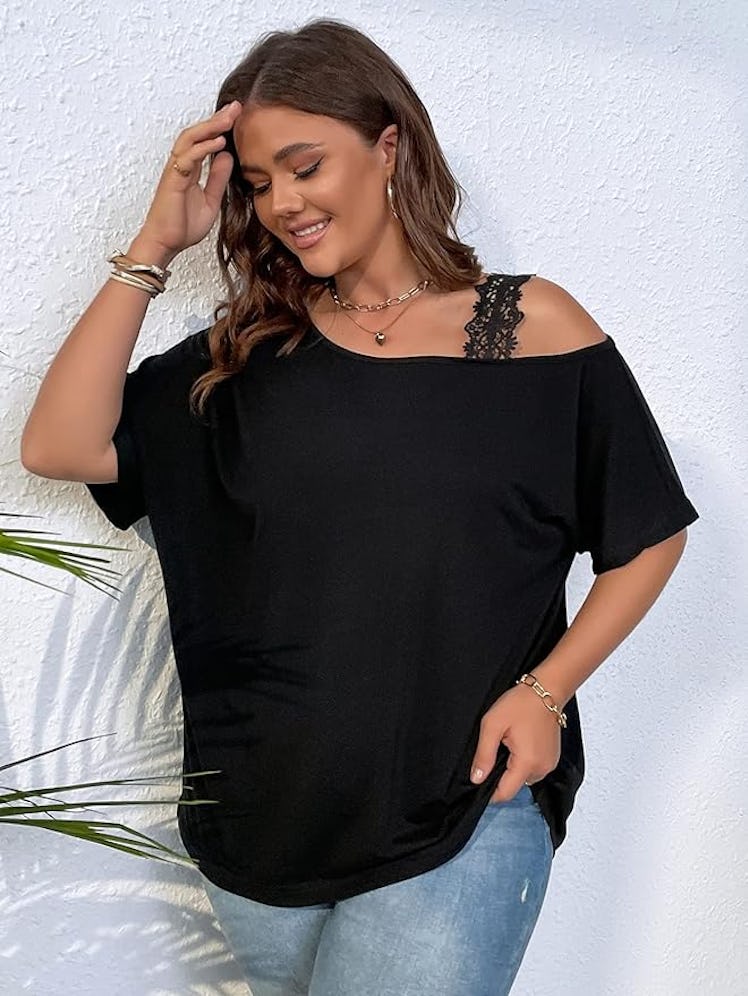 SOLY HUX Plus Size Cold Shoulder T-Shirt