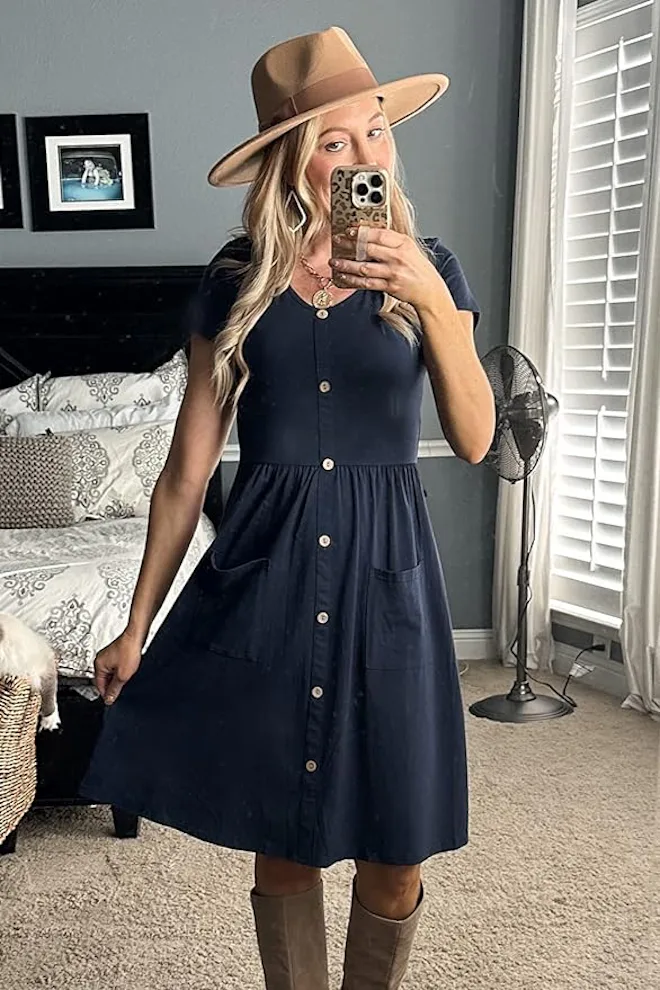 OUGES Button-Down Dress With Pockets