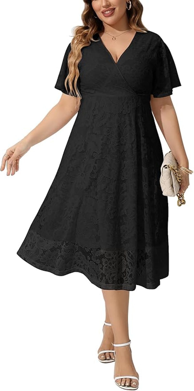 SCOMCHIC Plus Size Lace Cocktail Dress