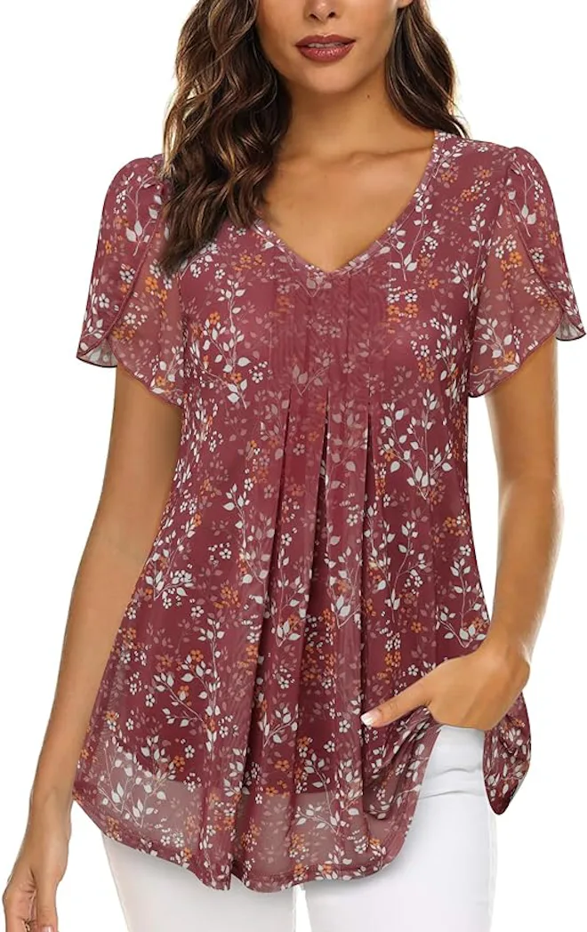 VALOLIA Short Sleeve Mesh Tunics Top