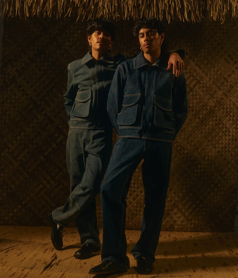 Models wearing C. Patricio's reworked denim jackets.