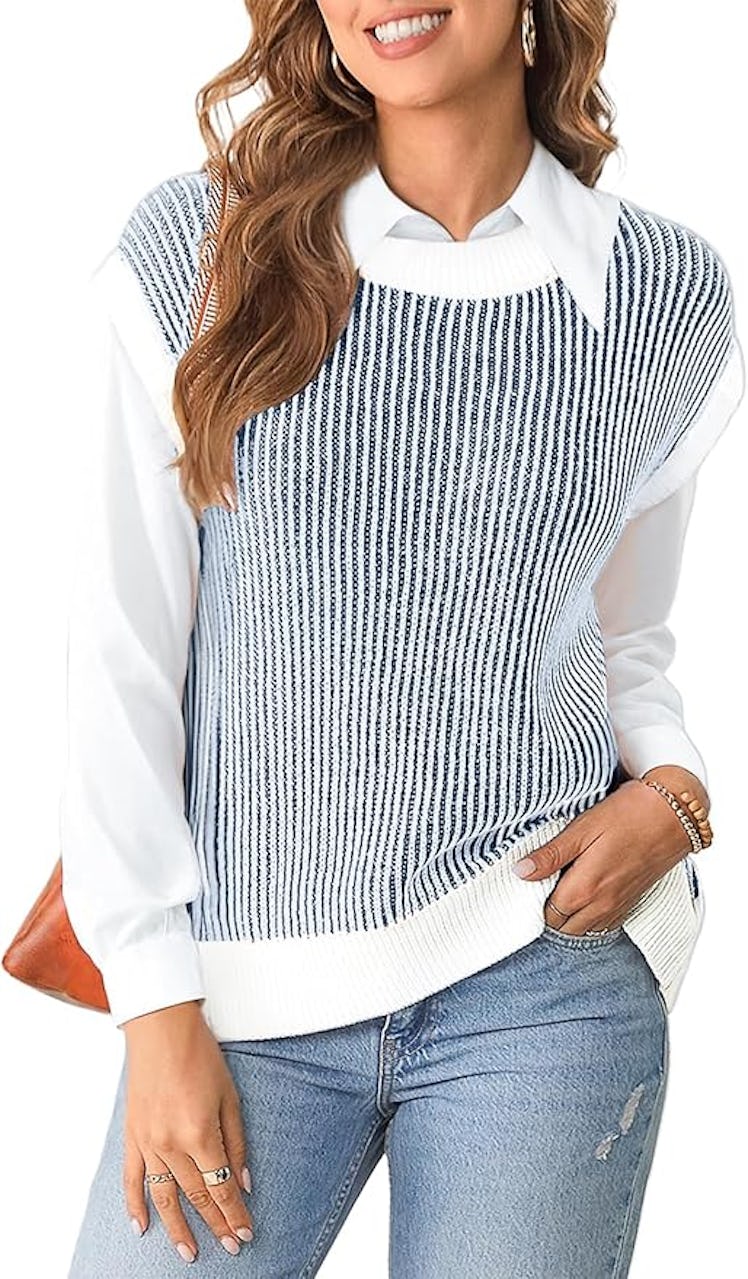 EVALESS Striped Sweater Vest