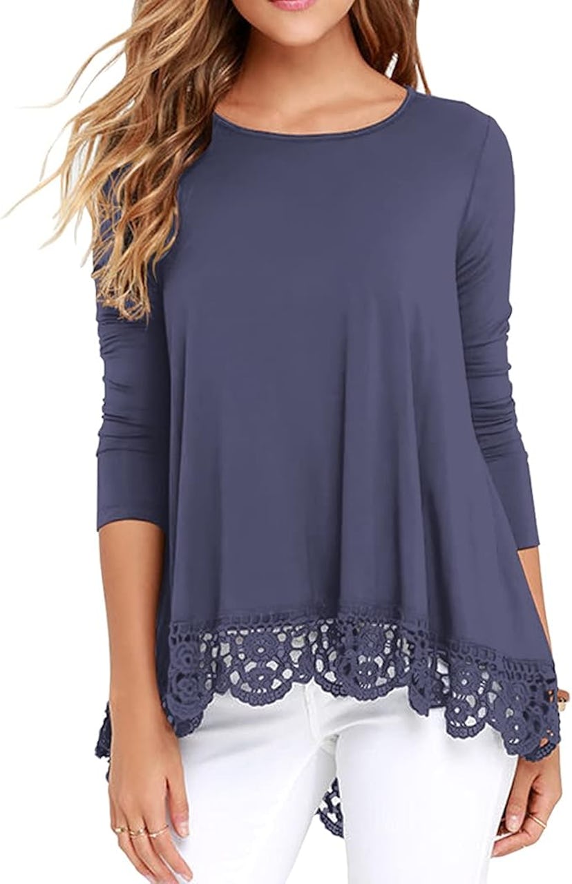 QIXING Lace Trim Tunic