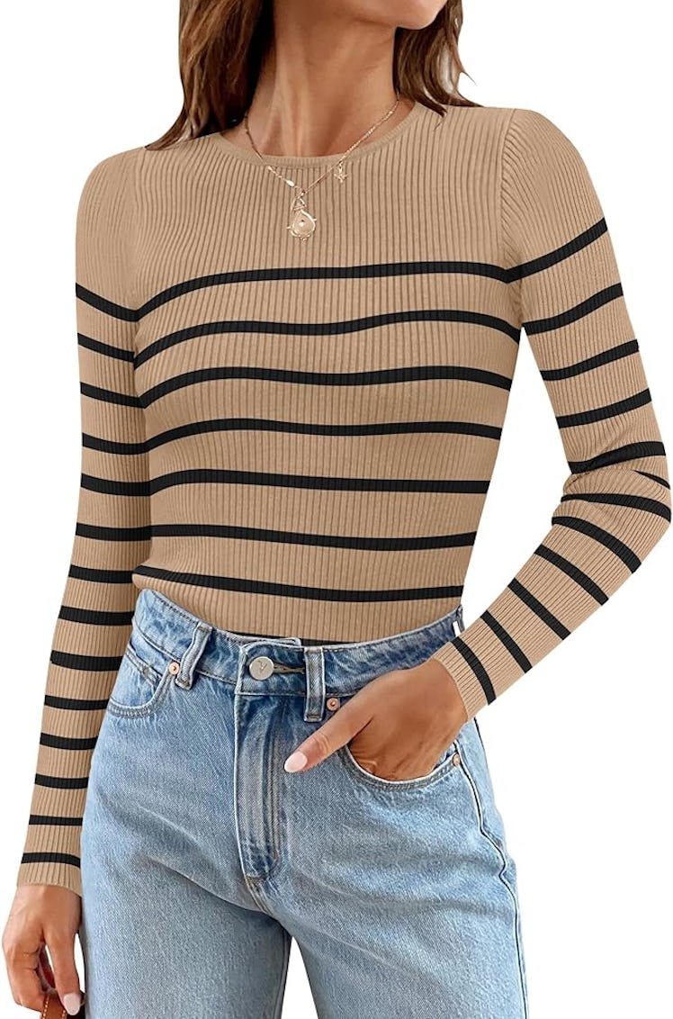 ZESICA Crewneck Striped Shirt