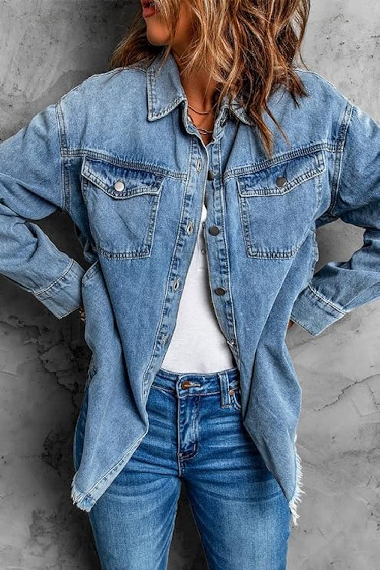 chouyatou Distressed Denim Shacket