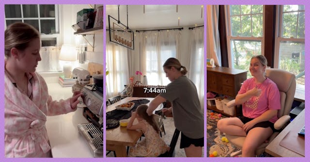 A mom who works from home with no childcare is responding to judgement from other moms.
