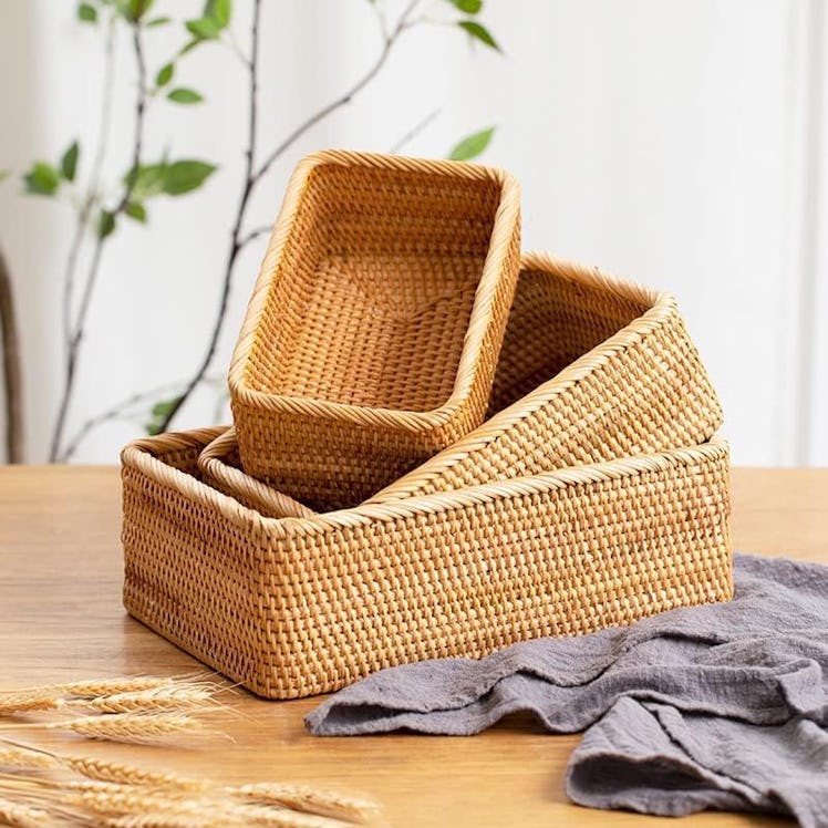 YANGQIHOME Natural Rattan Storage Baskets (Set of 3) 