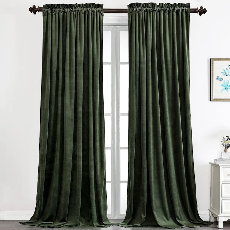 Benedeco Green Velvet Curtains (2 Panels) 