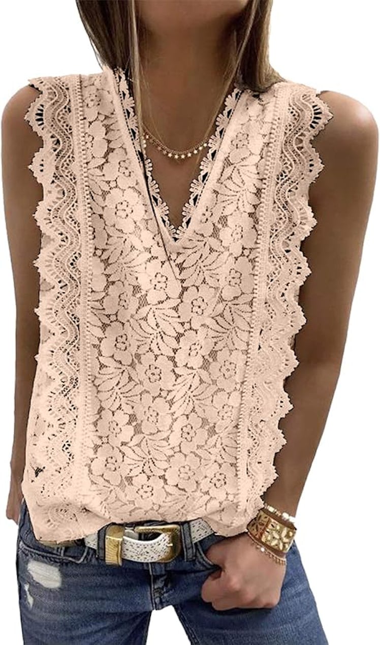 Astylish Lace V Neck Tunic Tank Top