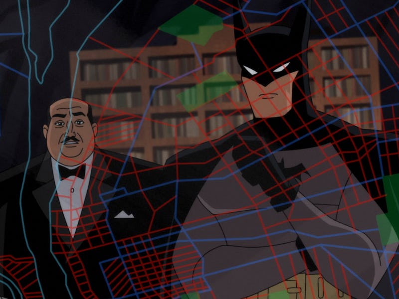 Batman and Alfred consult a map in Batman: Caped Crusader