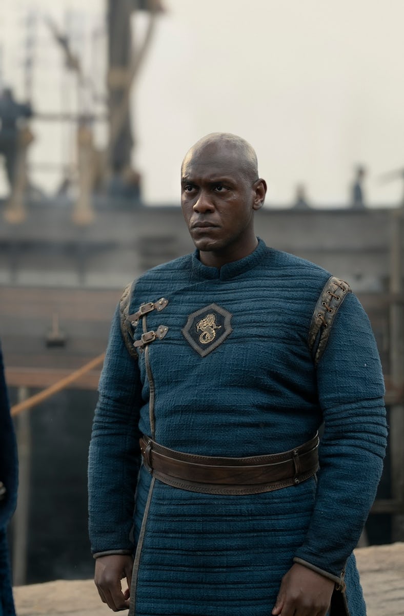 Alyn of Hull (Abubakar Salim) confronts Corlys Velaryon (Steve Toussaint) in House of the Dragon