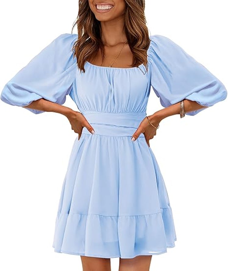 EXLURA Lantern-Sleeve Dress