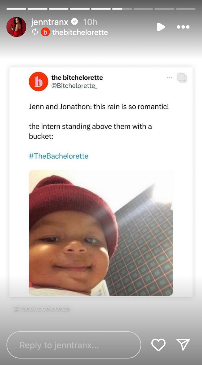 Bachelorette Jenn&rsquo;s Instagram story. Screenshot via Instagram