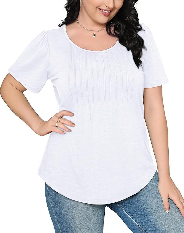 OFEEFAN Short Sleeve Pleated Top
