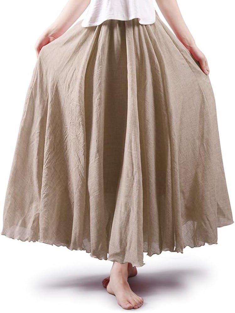 OCHENTA Elastic Waist Long Flowy Maxi Skirt