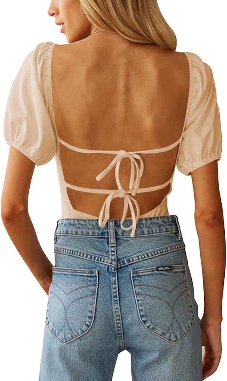 oten Backless Puff-Sleeve Bodysuit