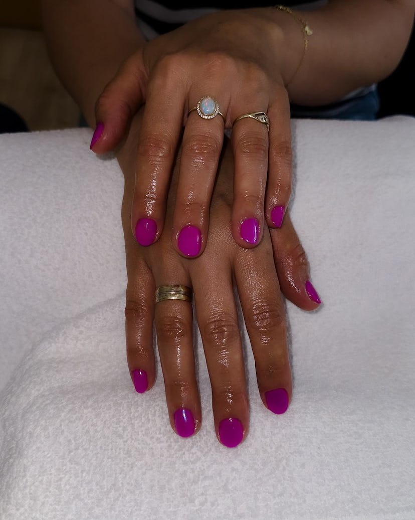 Bright magenta polish shades are on-trend for fall 2024.