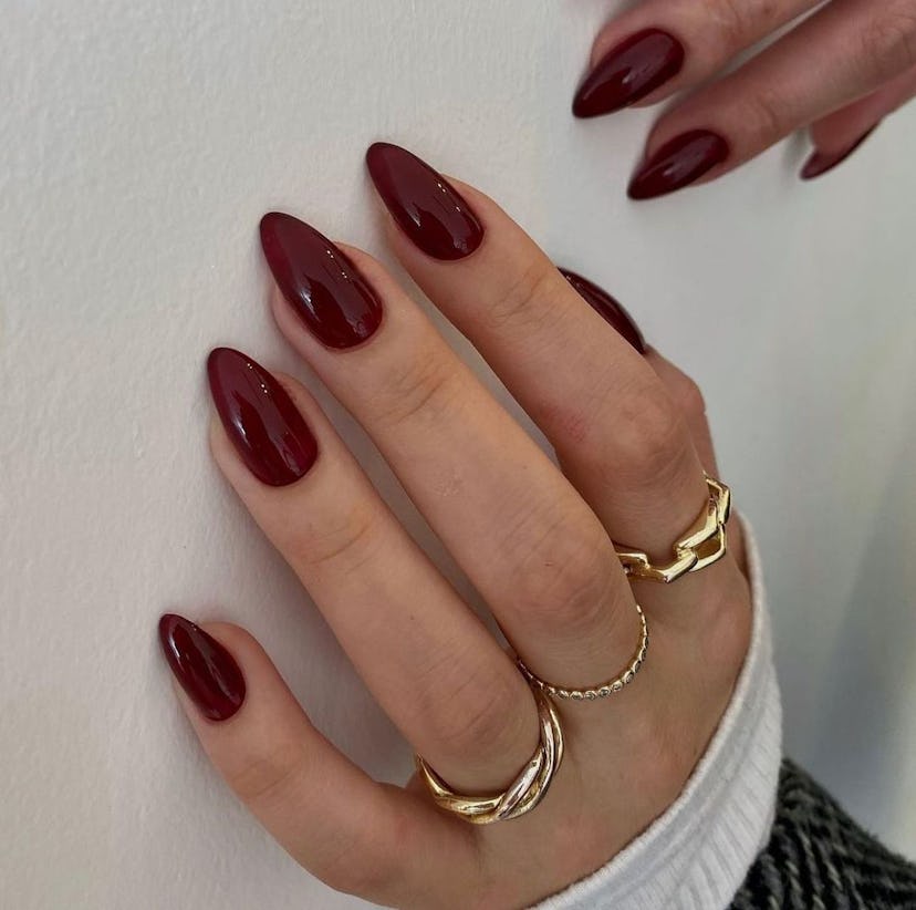 Burgundy polish shades are on-trend for fall 2024.