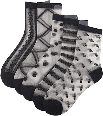GORGLITTER Sheer Mesh Patterned Socks (4 Pairs)