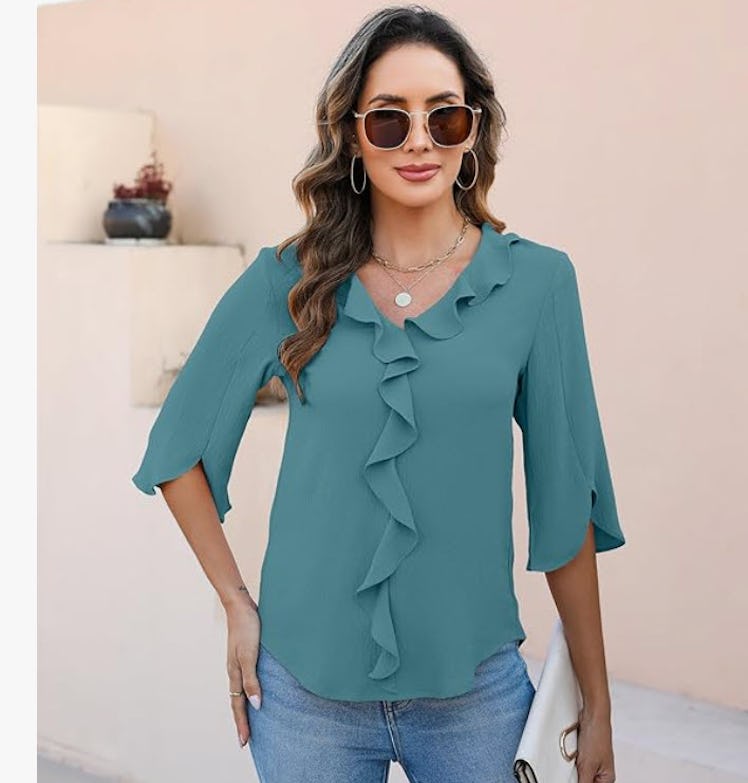 Blooming Jelly Dressy Casual V-Neck Blouse