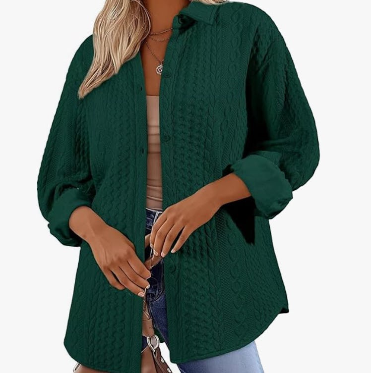 Astylish Cable Knit V-Neck Shacket