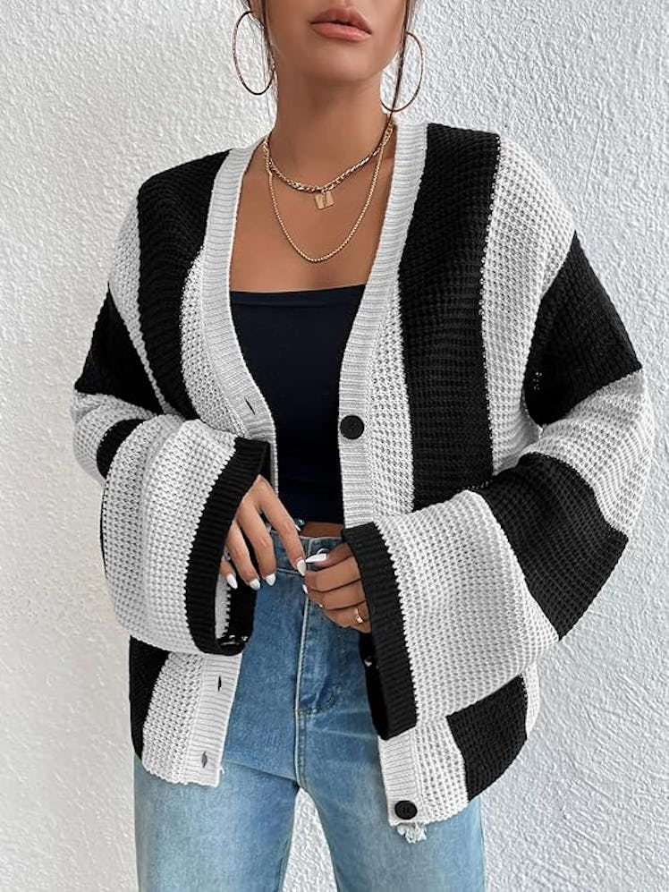 Verdusa Color-Block Drop Shoulder Cardigan