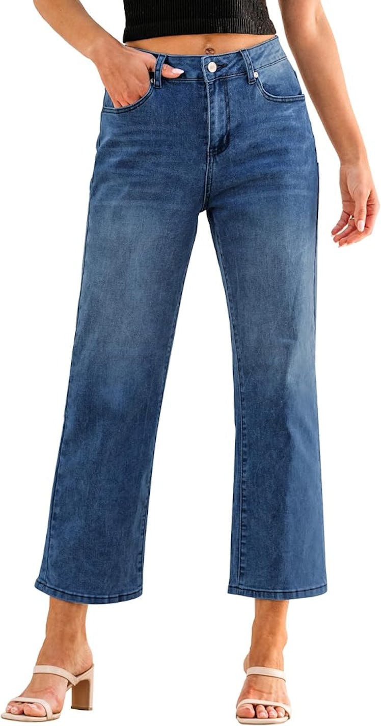 GRAPENT High-Waisted Cropped Jeans