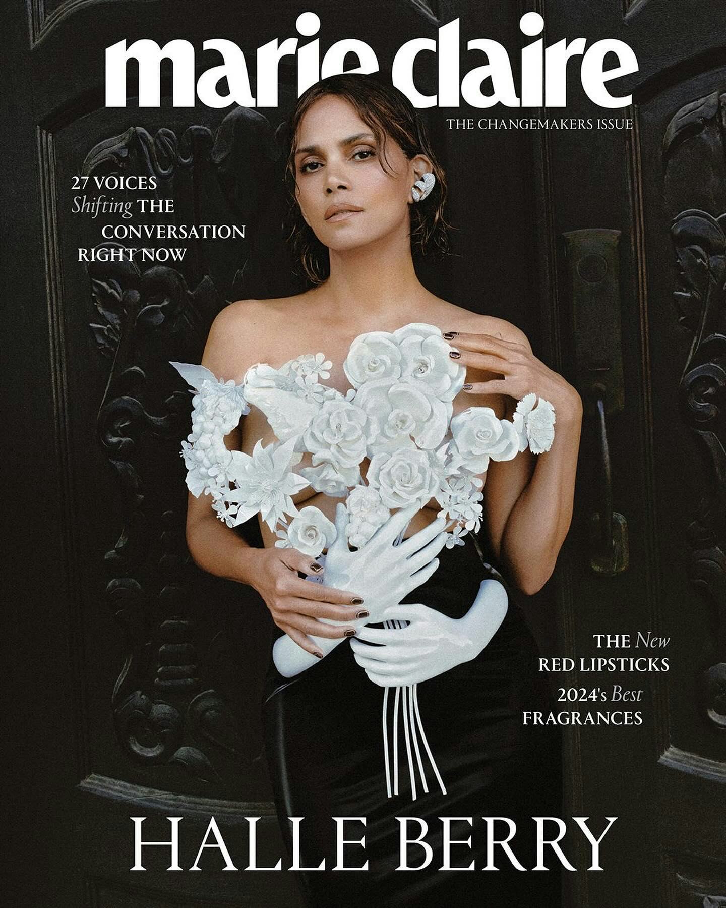 Halle Berry wore flowers as a bra on the cover of Marie Claire.