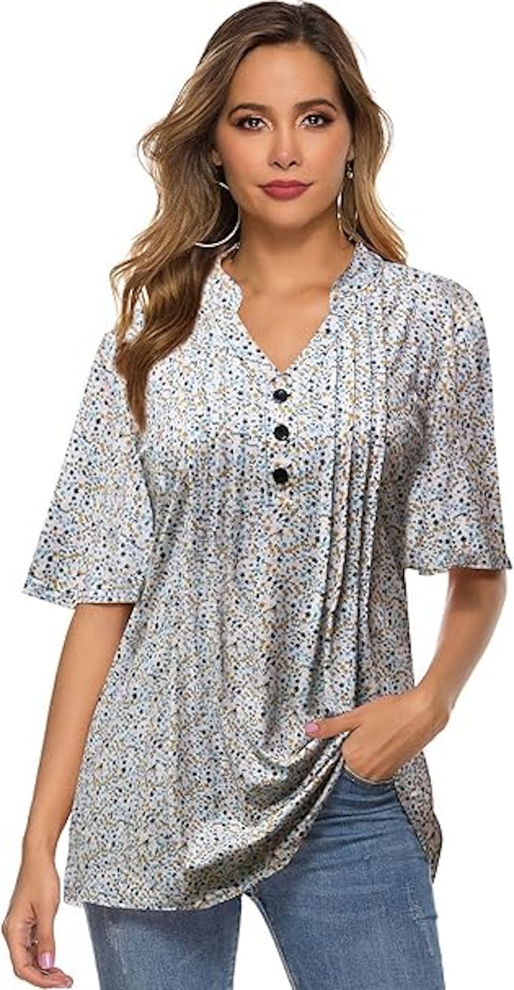 HOCOSIT Floral-Print Button Blouse