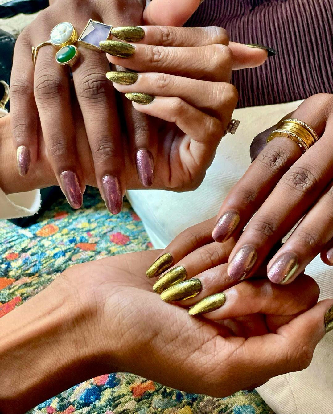 Colorful chrome nails were spotted at New York Fashion Week Spring / Summer 2025.