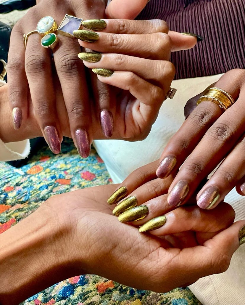 Colorful chrome nails were spotted at New York Fashion Week Spring / Summer 2025.