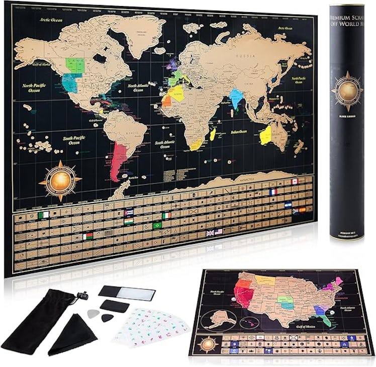 InnovativeMap Scratch Off World Map Poster & Deluxe United States Map