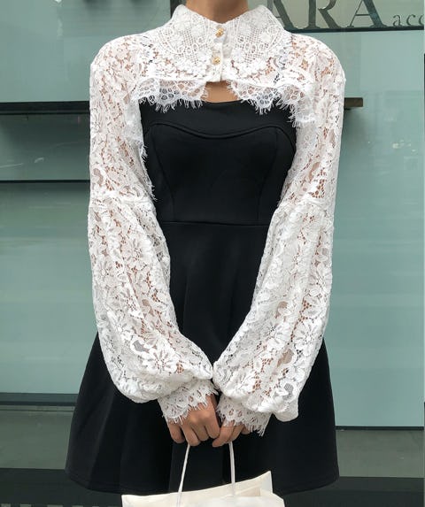 Elegtiskas High-Collar Lace Shrug
