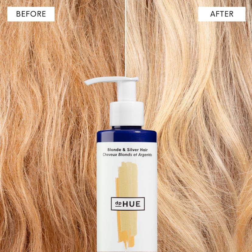 The dpHUE Gloss+ Toning Purple Neutralizer is perfect for blonde or silver hair.