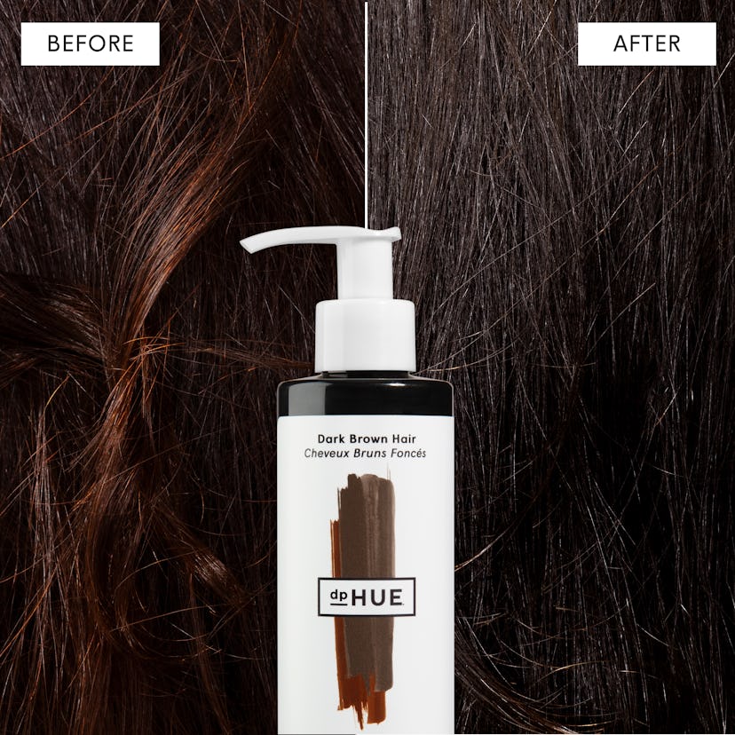 The dpHUE Gloss+ Toning Green Neutralizer is perfect for dark brown hair.