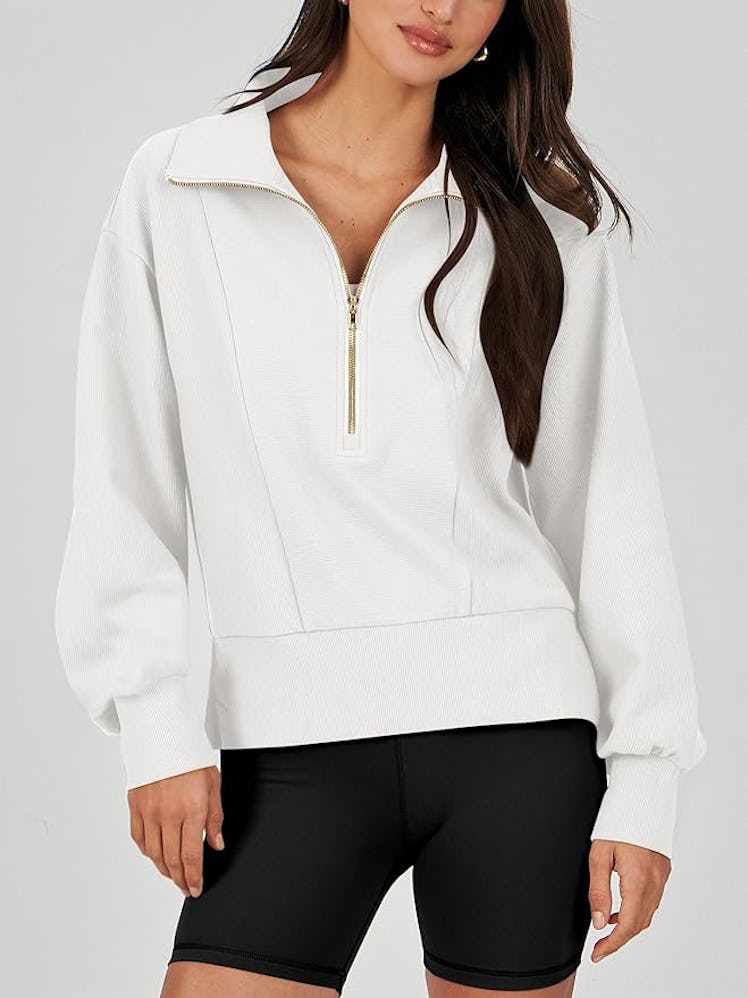 ANRABESS Cropped Quarter Zip Pullover