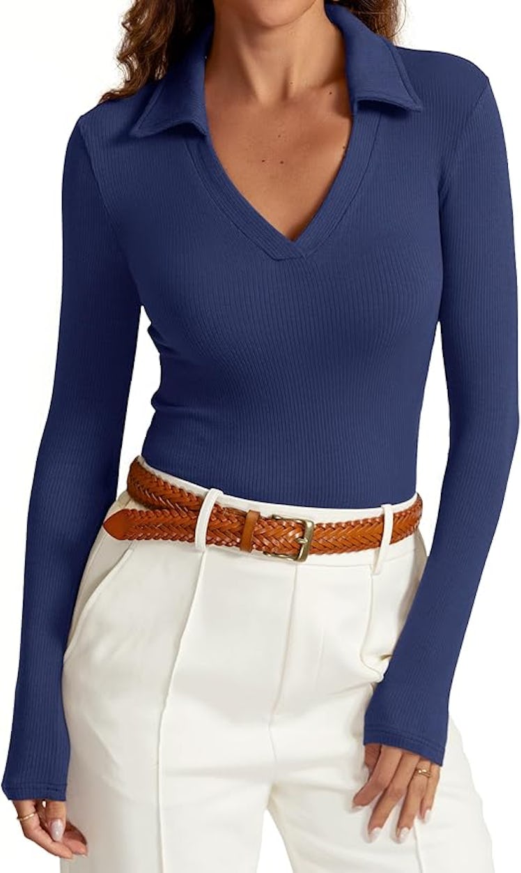 Meetrendi Long Sleeve V-Neck Polo