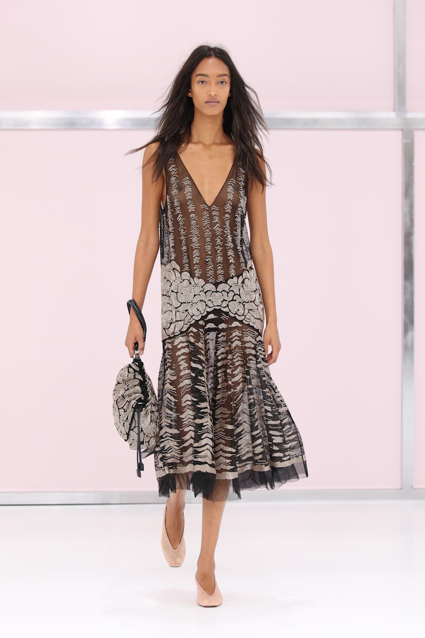 A model walks the runway at the Fendi fashion show during the Milan Womenswear Spring/Summer 2025 on...