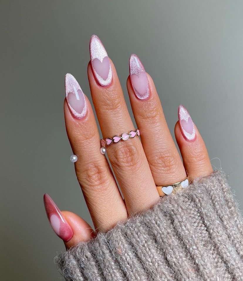 Try rose gold nails with heart-shaped cut-outs.