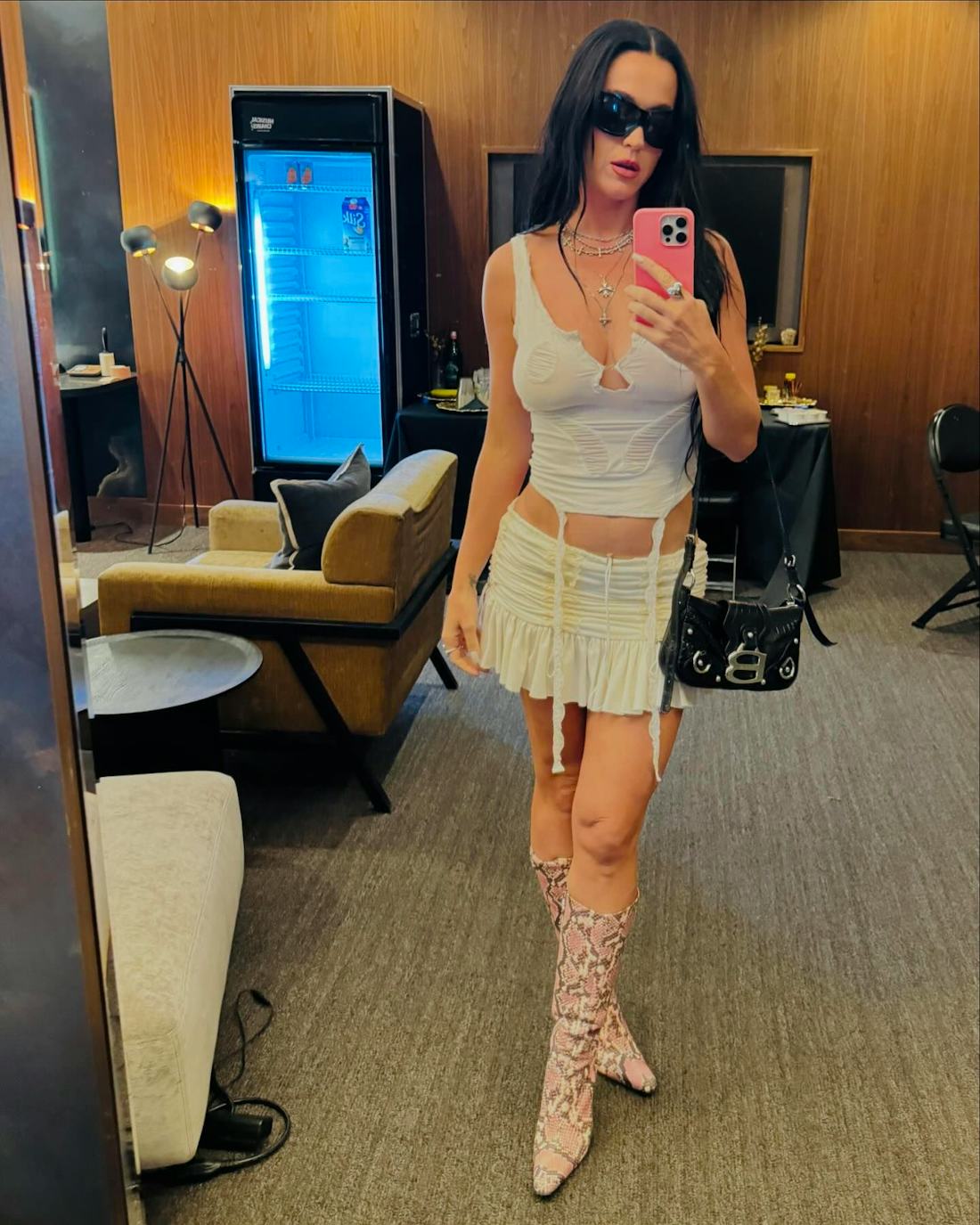 Katy Perry Wore A Nip Focused Top Matching Mini Skirt