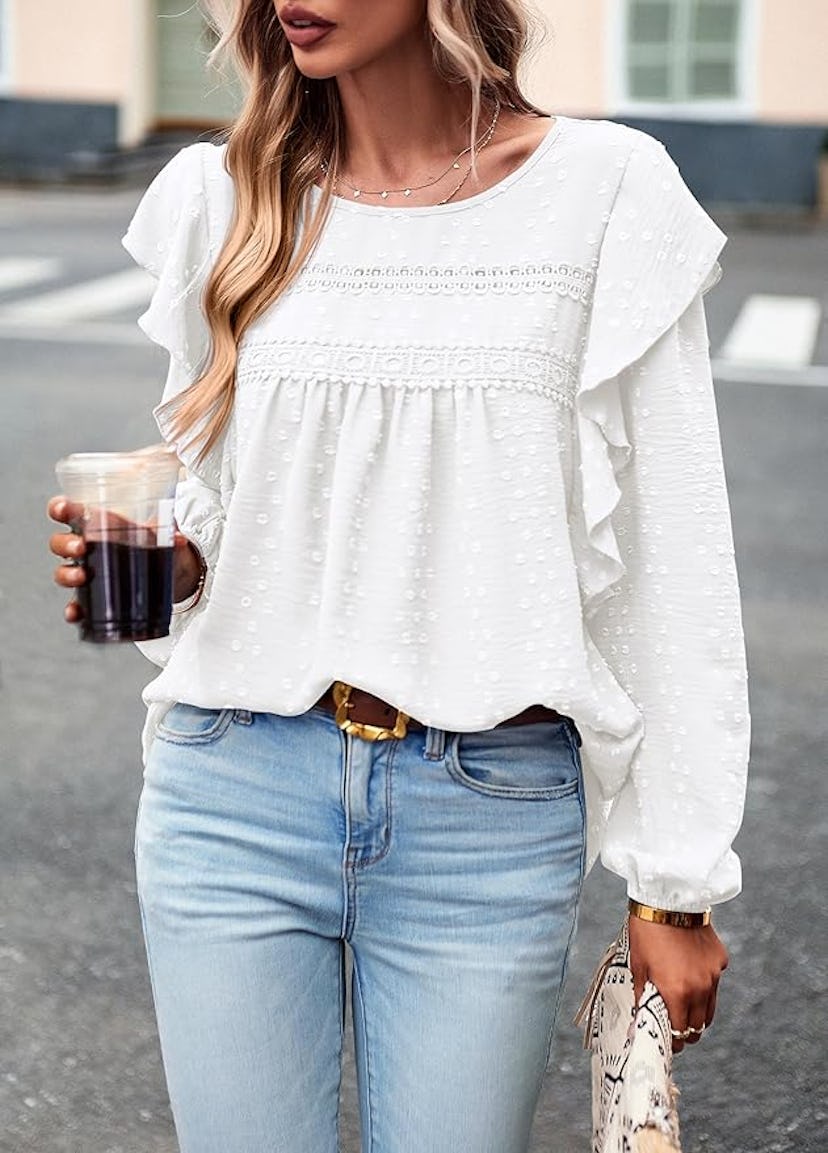 PrettyGarden Long Sleeve Ruffle Blouse