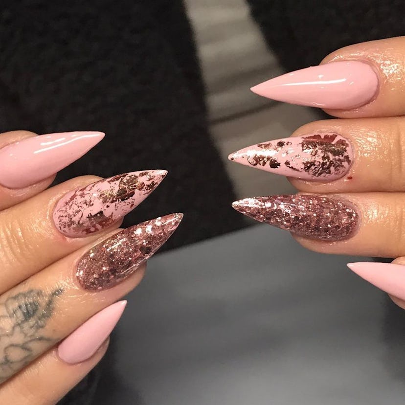 Try crackled rose gold leaf details on your nails.