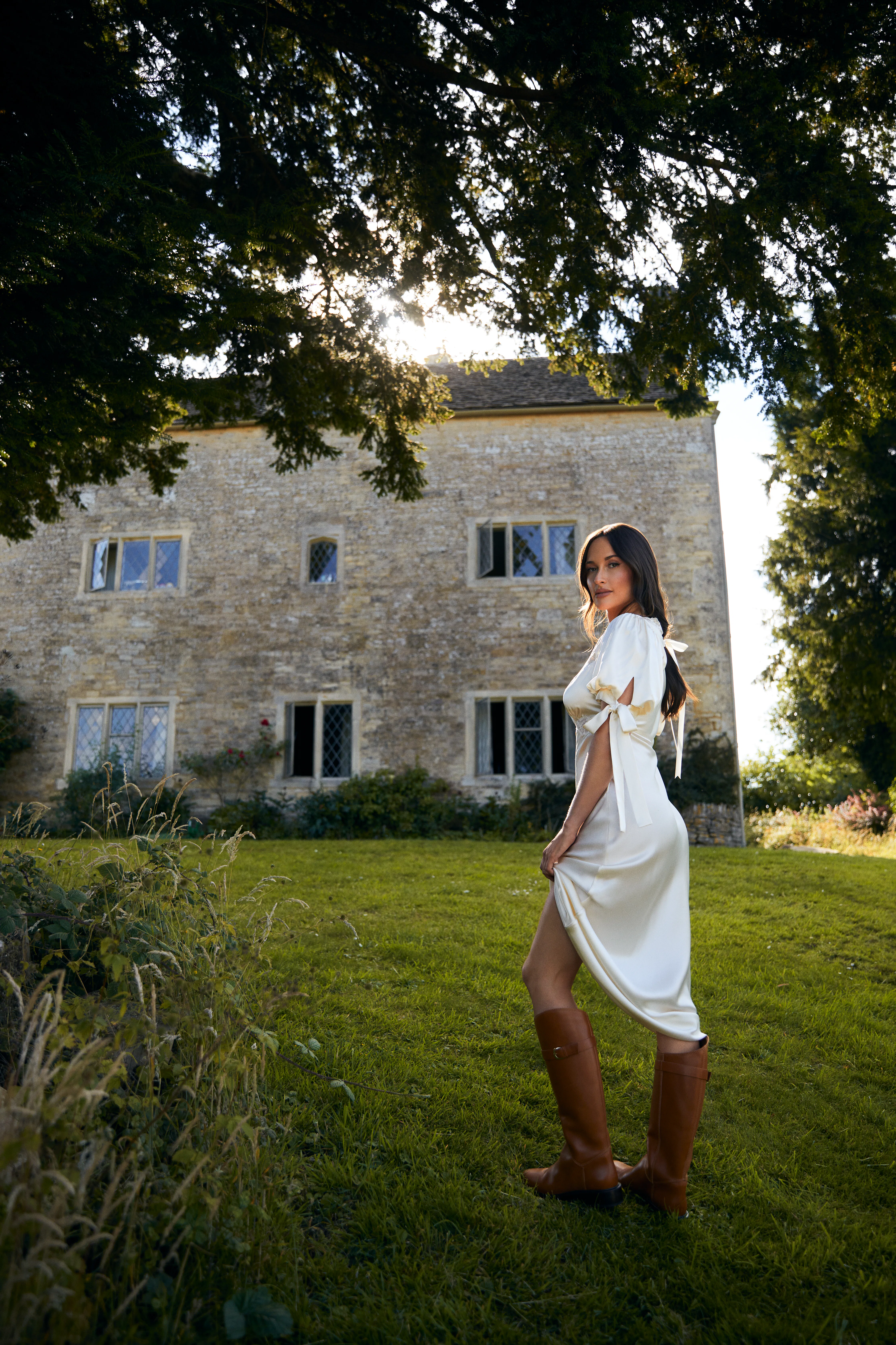 kacey musgraves stella silk dress Kacey Musgraves White Reformation Dress