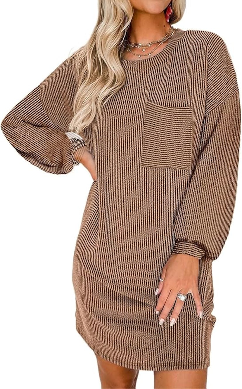 Acelitt Crewneck Ribbed Mini Dress