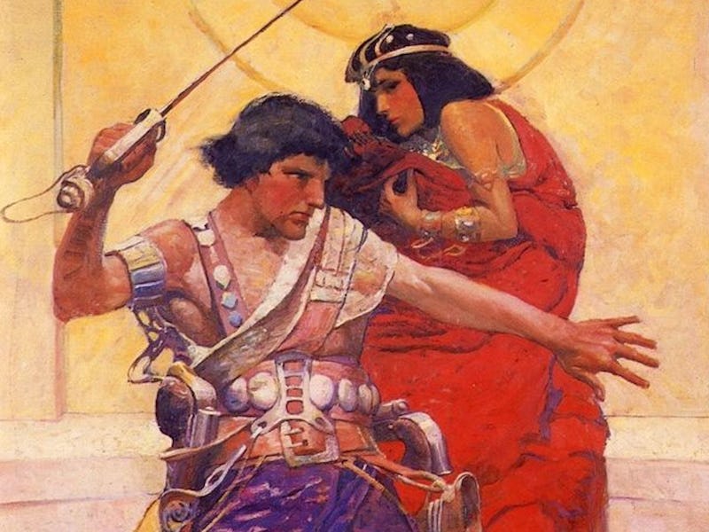 The cover for the 1917 edition of A Princess of Mars, John Carter swings his sword in defense of Dej...