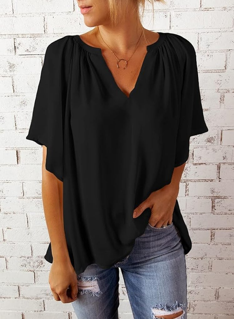 Dokotoo Notched Chiffon Blouse